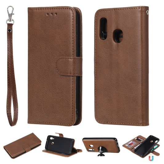 For Galaxy A20e Solid Color Horizontal Flip Protective Case with Holder & Card Slots & Wallet & Photo Frame & Lanyard(Brown) by buy2fix