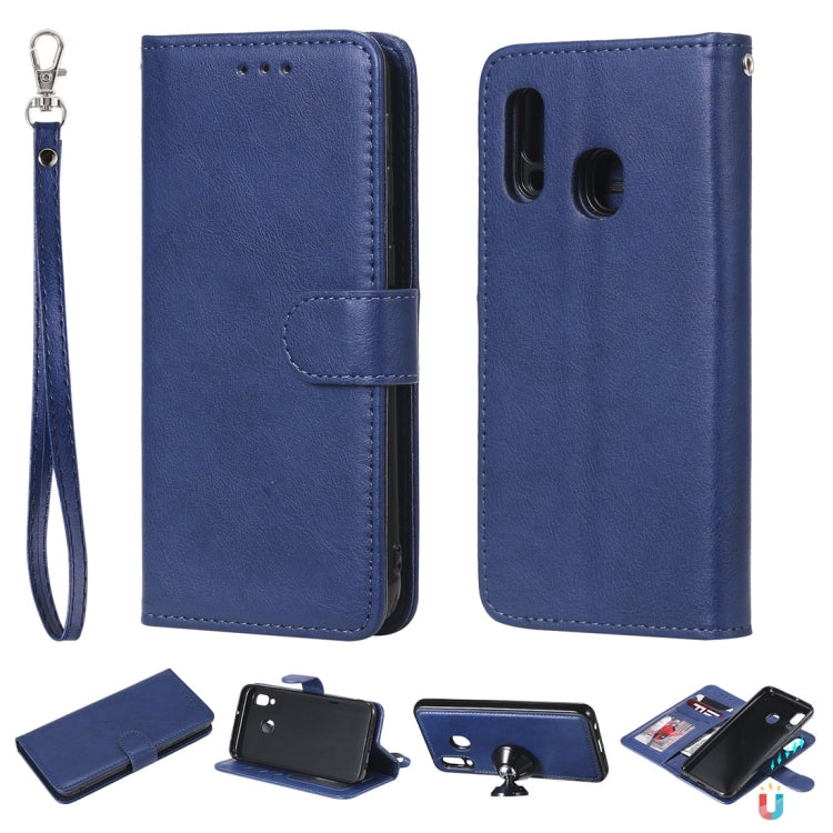 For Galaxy A20e Solid Color Horizontal Flip Protective Case with Holder & Card Slots & Wallet & Photo Frame & Lanyard(Blue) by buy2fix