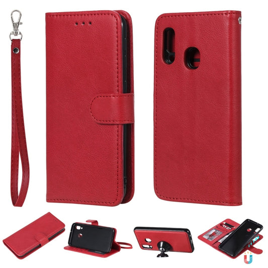 For Galaxy A20e Solid Color Horizontal Flip Protective Case with Holder & Card Slots & Wallet & Photo Frame & Lanyard(Red) by buy2fix