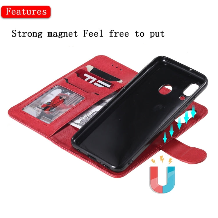 For Galaxy A20e Solid Color Horizontal Flip Protective Case with Holder & Card Slots & Wallet & Photo Frame & Lanyard(Red) by buy2fix