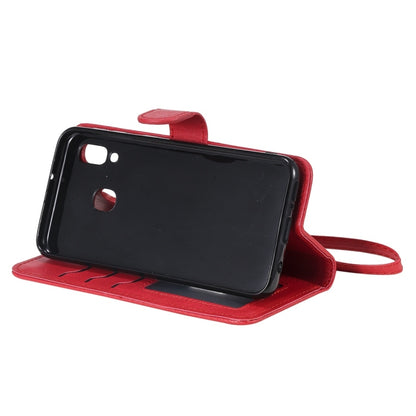 For Galaxy A20e Solid Color Horizontal Flip Protective Case with Holder & Card Slots & Wallet & Photo Frame & Lanyard(Red) by buy2fix