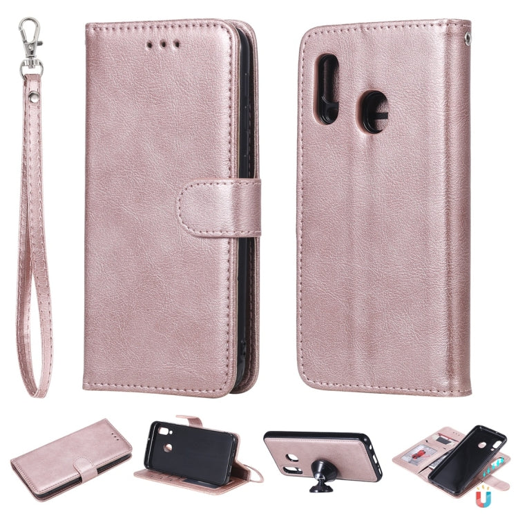 For Galaxy A20e Solid Color Horizontal Flip Protective Case with Holder & Card Slots & Wallet & Photo Frame & Lanyard(Rose Gold) by buy2fix