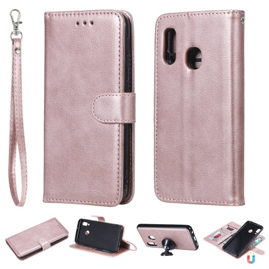 For Galaxy A20e Solid Color Horizontal Flip Protective Case with Holder & Card Slots & Wallet & Photo Frame & Lanyard(Rose Gold) by buy2fix