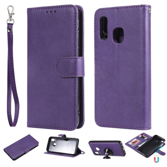 For Galaxy A40 Solid Color Horizontal Flip Protective Case with Holder & Card Slots & Wallet & Photo Frame & Lanyard(Purple) by buy2fix