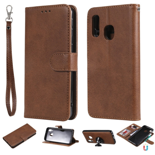 For Galaxy A40 Solid Color Horizontal Flip Protective Case with Holder & Card Slots & Wallet & Photo Frame & Lanyard(Brown) by buy2fix
