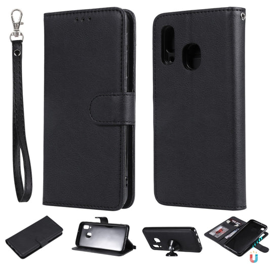 For Galaxy A40 Solid Color Horizontal Flip Protective Case with Holder & Card Slots & Wallet & Photo Frame & Lanyard(Black) by buy2fix
