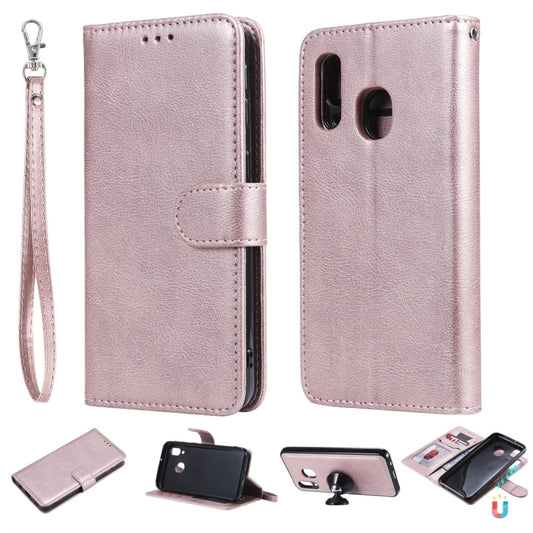 For Galaxy A40 Solid Color Horizontal Flip Protective Case with Holder & Card Slots & Wallet & Photo Frame & Lanyard(Rose Gold) by buy2fix