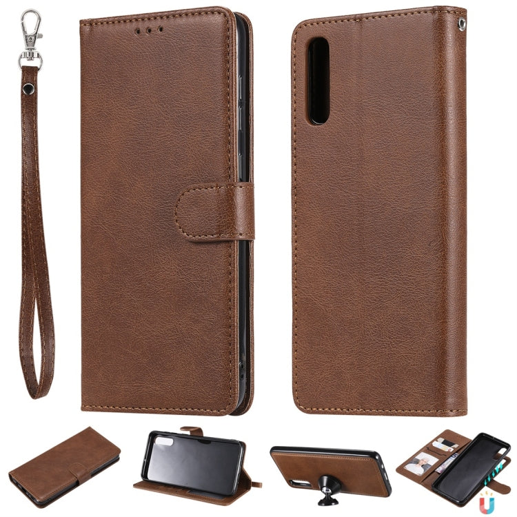 For Galaxy A70 Solid Color Horizontal Flip Protective Case with Holder & Card Slots & Wallet & Photo Frame & Lanyard(Brown) by buy2fix