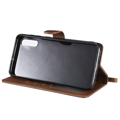 For Galaxy A70 Solid Color Horizontal Flip Protective Case with Holder & Card Slots & Wallet & Photo Frame & Lanyard(Brown) by buy2fix