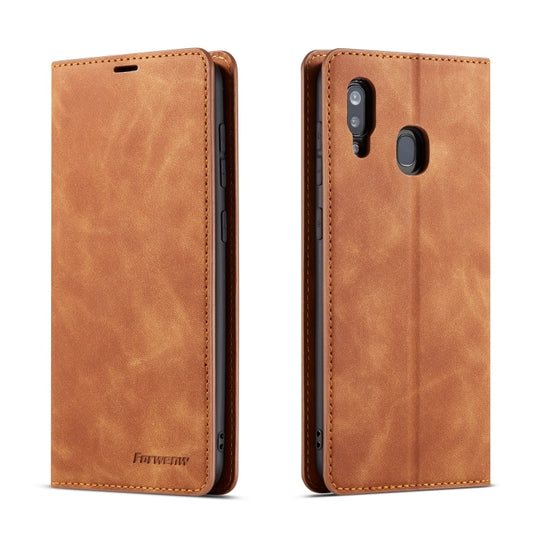 For Galaxy A40 Forwenw Dream Series Oil Edge Strong Magnetism Horizontal Flip Leather Case with Holder & Card Slots & Wallet & Photo Frame(Brown)