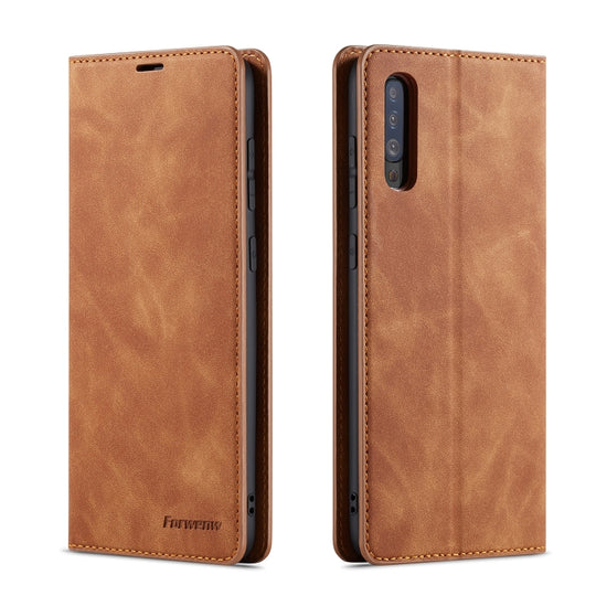 For Galaxy A50 Forwenw Dream Series Oil Edge Strong Magnetism Horizontal Flip Leather Case with Holder & Card Slots & Wallet & Photo Frame(Brown)
