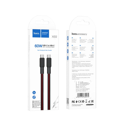 hoco X69 60W Type-C / USB-C to Type-C / USB-C Jaeger Charging Data Cable, Length: 1m(Black Red) - USB-C & Type-C Cable by hoco | Online Shopping UK | buy2fix