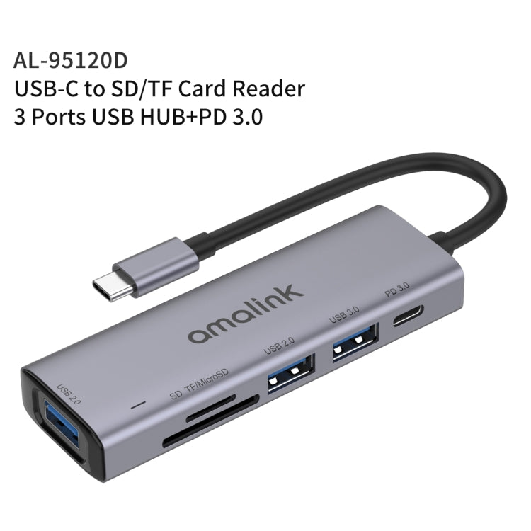 amalink 95120D Type-C / USB-C to SD/TF + 3 Ports USB + PD 3.0 Multi-function HUB (Grey) - Computer & Networking by amalink | Online Shopping UK | buy2fix