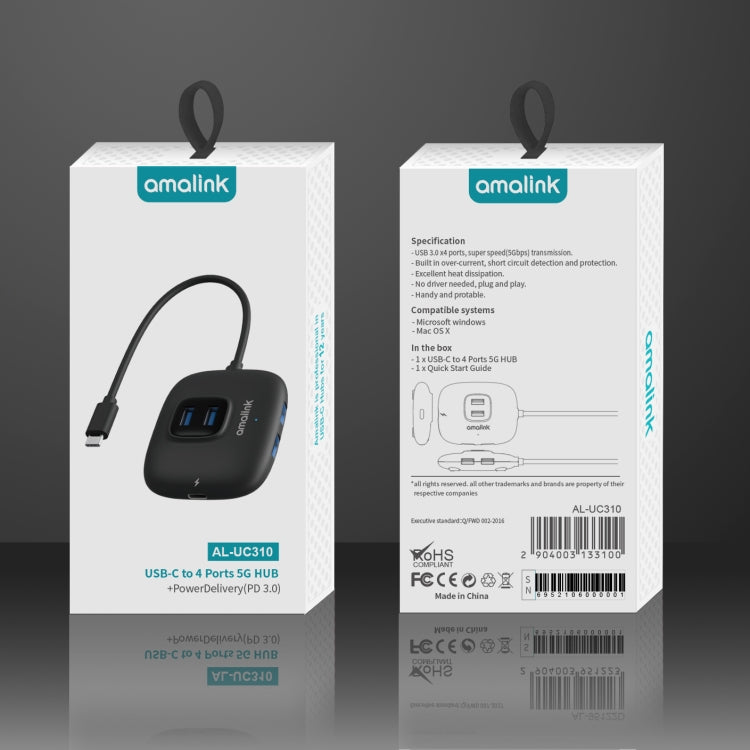 amalink UC310 Type-C / USB-C to 4 Ports USB Multi-function HUB(Black) - Computer & Networking by amalink | Online Shopping UK | buy2fix
