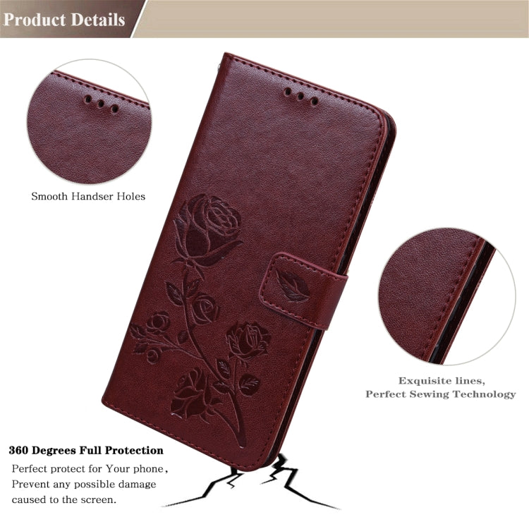 For Samsung Galaxy A22 4G Rose Embossed Leather Phone Case(Brown) by buy2fix