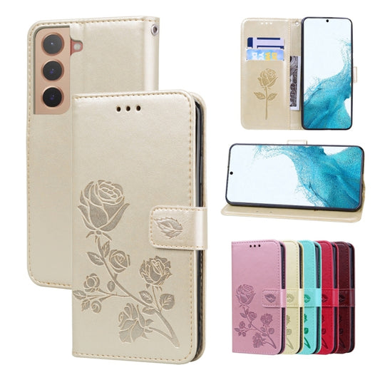 For Samsung Galaxy S22 5G Rose Embossed Leather Phone Case(Gold)