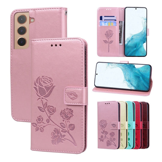 For Samsung Galaxy S22+ 5G Rose Embossed Leather Phone Case(Rose Gold)