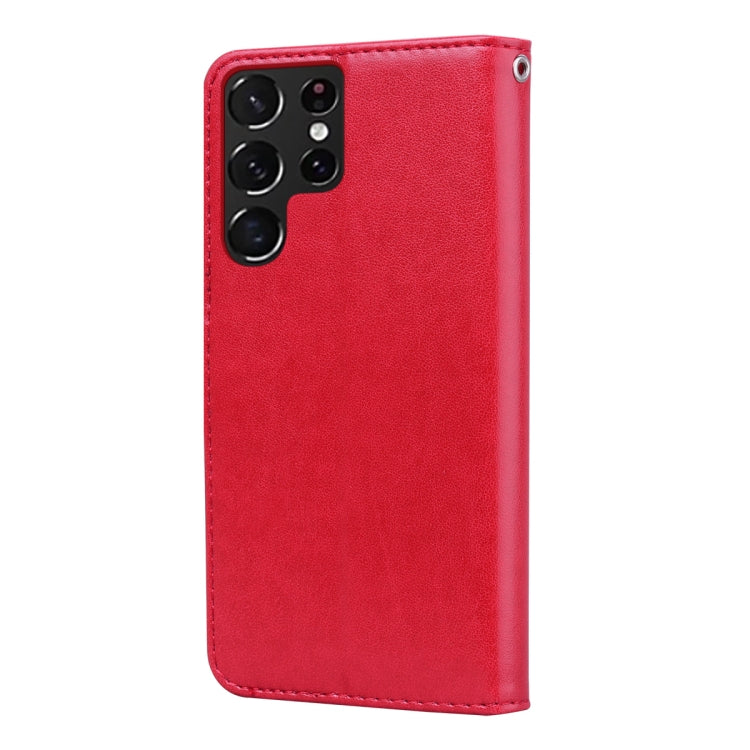 For Samsung Galaxy S22 Ultra 5G Rose Embossed Leather Phone Case(Red) by buy2fix