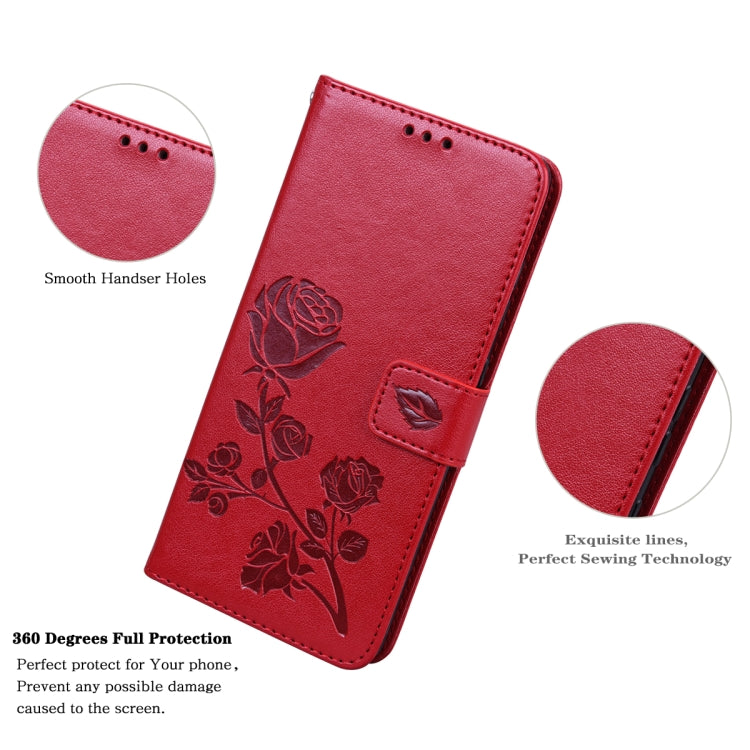 For Samsung Galaxy S22 Ultra 5G Rose Embossed Leather Phone Case(Red) by buy2fix