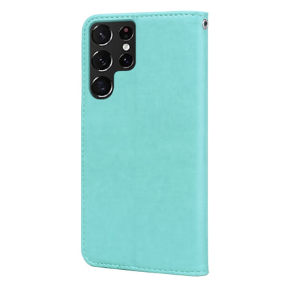 For Samsung Galaxy S22 Ultra 5G Rose Embossed Leather Phone Case(Green) by buy2fix