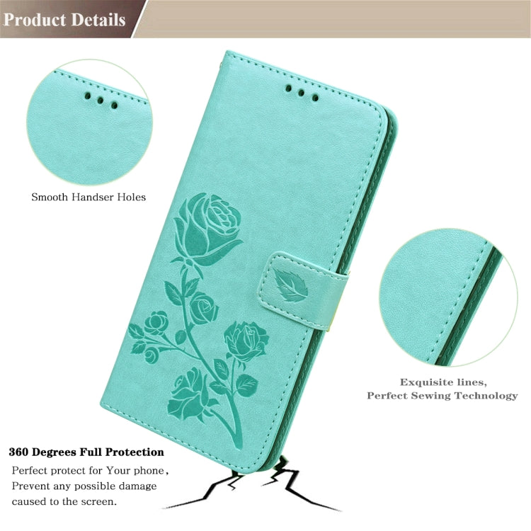 For Samsung Galaxy S22 Ultra 5G Rose Embossed Leather Phone Case(Green) by buy2fix