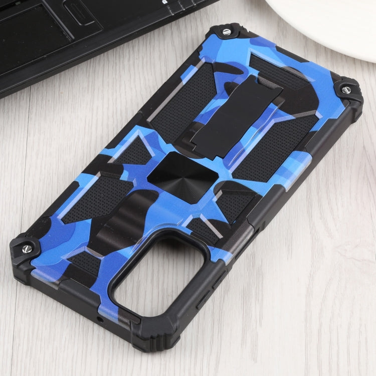 For Samsung Galaxy A13 5G Camouflage Armor Kickstand TPU + PC Magnetic Phone Case(Dark Blue) by buy2fix