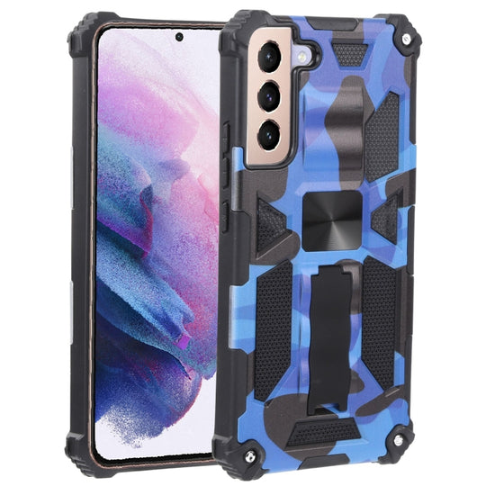 For Samsung Galaxy S22+ 5G Camouflage Armor Kickstand TPU + PC Magnetic Phone Case(Dark Blue)