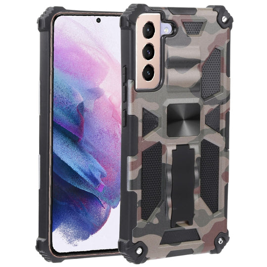 For Samsung Galaxy S22+ 5G Camouflage Armor Kickstand TPU + PC Magnetic Phone Case(Army Green)