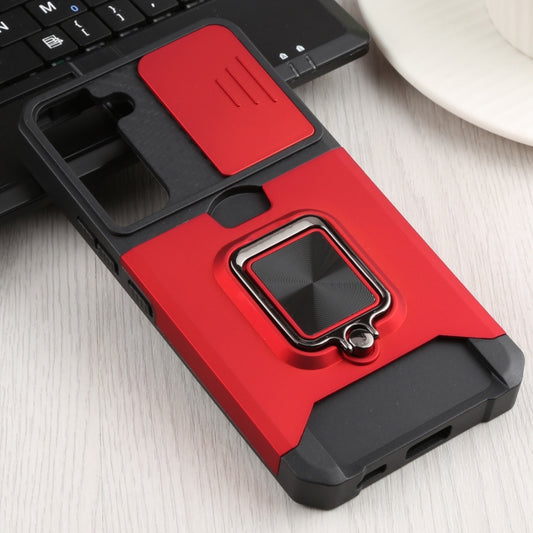 For Samsung Galaxy S22 5G Sliding Camera Cover Design PC + TPU Shockproof Phone Case with Ring Holder & Card Slot(Red) by buy2fix