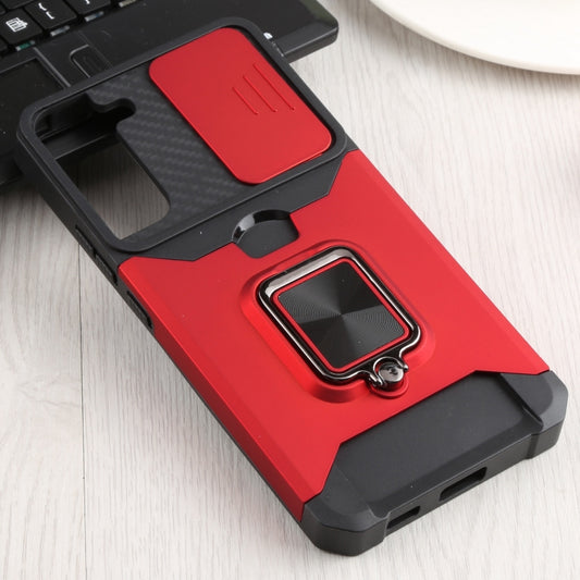 For Samsung Galaxy S22+ 5G Sliding Camera Cover Design PC + TPU Shockproof Phone Case with Ring Holder & Card Slot(Red) by buy2fix