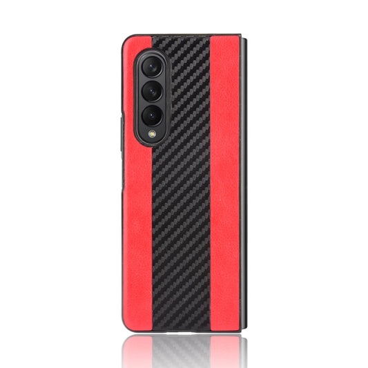 For Samsung Galaxy Z Fold3 5G Litchi Texture + Carbon Fiber Phone Case(Red) by buy2fix