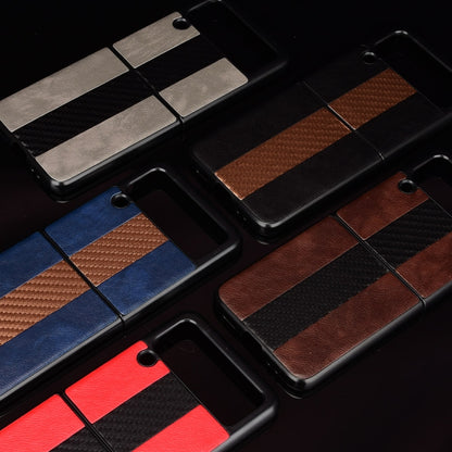 For Samsung Galaxy Z Flip3 5G Litchi Texture + Carbon Fiber Phone Case(Grey) by buy2fix