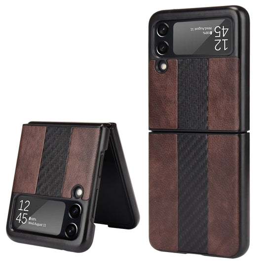 For Samsung Galaxy Z Flip3 5G Litchi Texture + Carbon Fiber Phone Case(Brown) by buy2fix