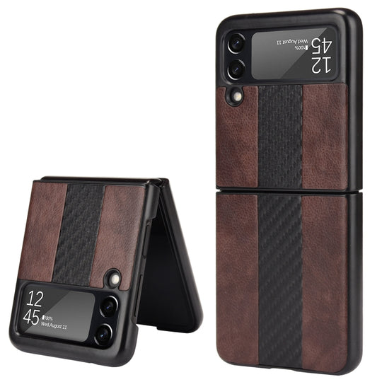 For Samsung Galaxy Z Flip3 5G Litchi Texture + Carbon Fiber Phone Case(Brown)