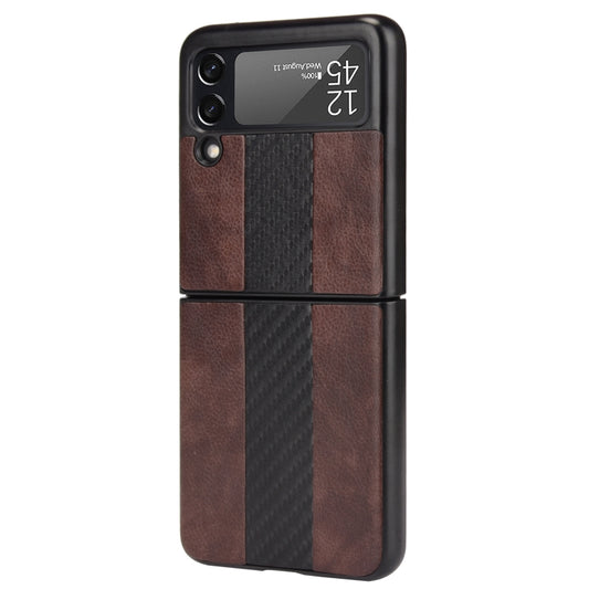 For Samsung Galaxy Z Flip3 5G Litchi Texture + Carbon Fiber Phone Case(Brown) by buy2fix
