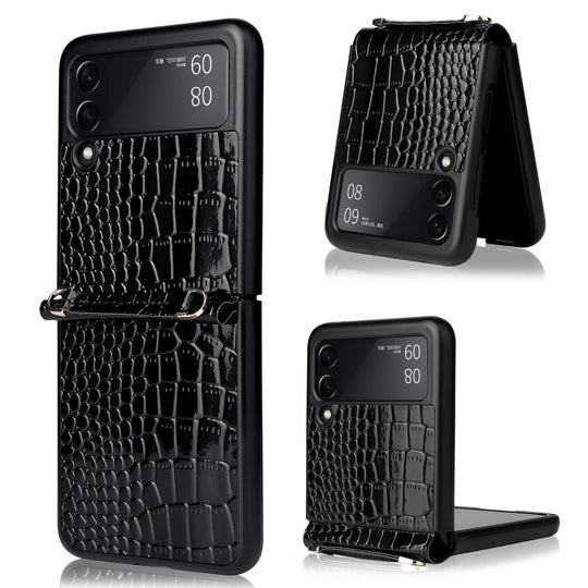 For Samsung Galaxy Z Flip3 5G Siamese Pearl Texture Phone Case with Lanyard(Black)