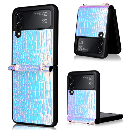 For Samsung Galaxy Z Flip3 5G Siamese Pearl Texture Phone Case with Lanyard(Sky Blue)