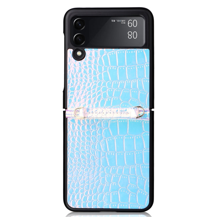 For Samsung Galaxy Z Flip3 5G Siamese Pearl Texture Phone Case with Lanyard(Sky Blue) by buy2fix