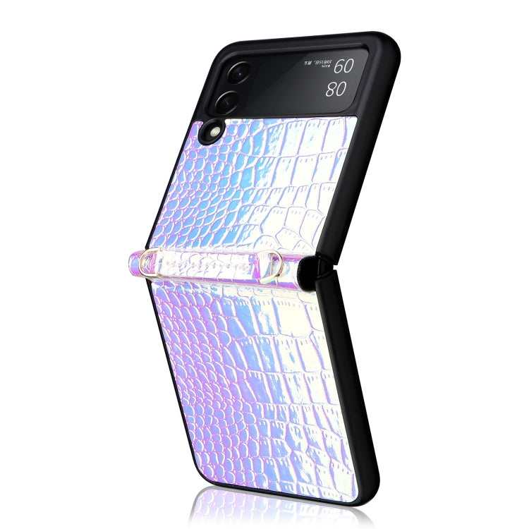 For Samsung Galaxy Z Flip3 5G Siamese Pearl Texture Phone Case with Lanyard(Sky Blue) by buy2fix