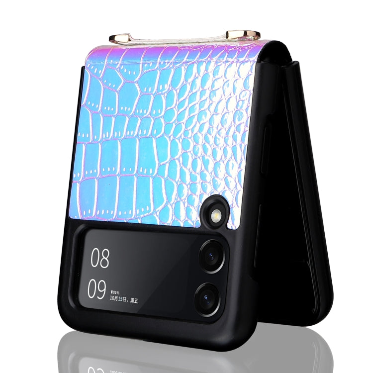 For Samsung Galaxy Z Flip3 5G Siamese Pearl Texture Phone Case with Lanyard(Sky Blue) by buy2fix