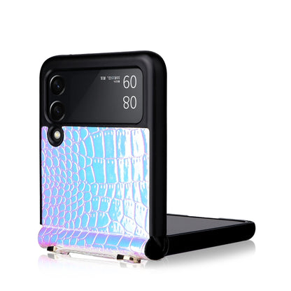 For Samsung Galaxy Z Flip3 5G Siamese Pearl Texture Phone Case with Lanyard(Sky Blue) by buy2fix