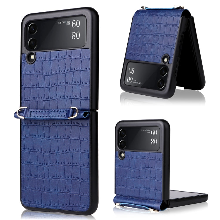 For Samsung Galaxy Z Flip3 5G Siamese Bamboo Texture Phone Case with Lanyard(Blue) by buy2fix