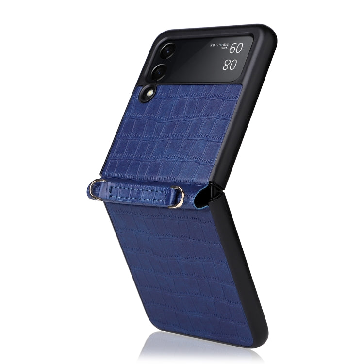 For Samsung Galaxy Z Flip3 5G Siamese Bamboo Texture Phone Case with Lanyard(Blue) by buy2fix