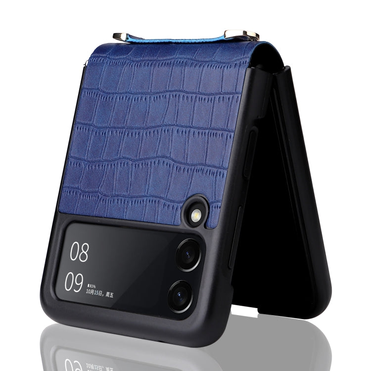 For Samsung Galaxy Z Flip3 5G Siamese Bamboo Texture Phone Case with Lanyard(Blue) by buy2fix