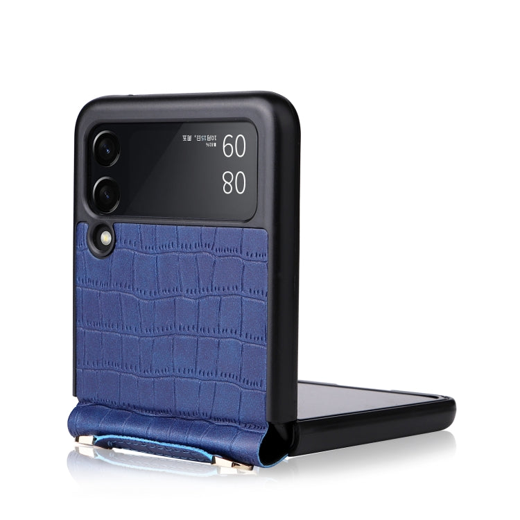 For Samsung Galaxy Z Flip3 5G Siamese Bamboo Texture Phone Case with Lanyard(Blue) by buy2fix