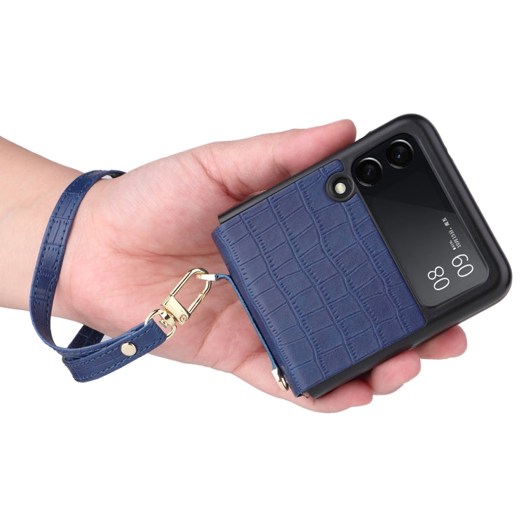 For Samsung Galaxy Z Flip3 5G Siamese Bamboo Texture Phone Case with Lanyard(Blue) by buy2fix