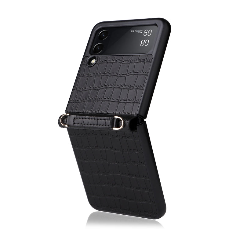 For Samsung Galaxy Z Flip3 5G Siamese Bamboo Texture Phone Case with Lanyard(Black) by buy2fix