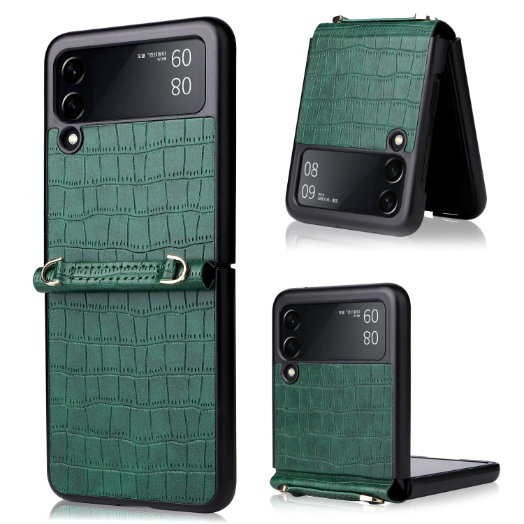 For Samsung Galaxy Z Flip3 5G Siamese Bamboo Texture Phone Case with Lanyard(Green) by buy2fix