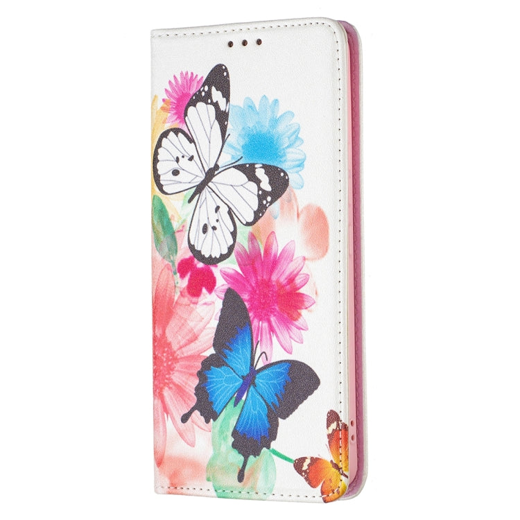 For Samsung Galaxy A53 5G Colored Drawing Pattern Invisible Magnetic PU Leather Phone Case(Two Butterflies) by buy2fix