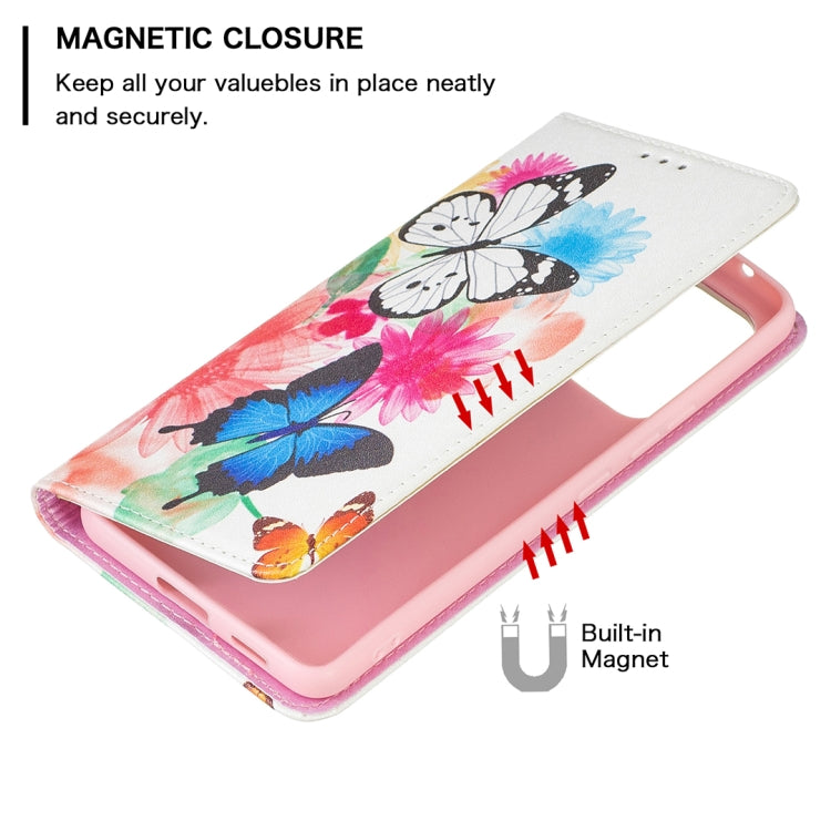 For Samsung Galaxy A53 5G Colored Drawing Pattern Invisible Magnetic PU Leather Phone Case(Two Butterflies) by buy2fix